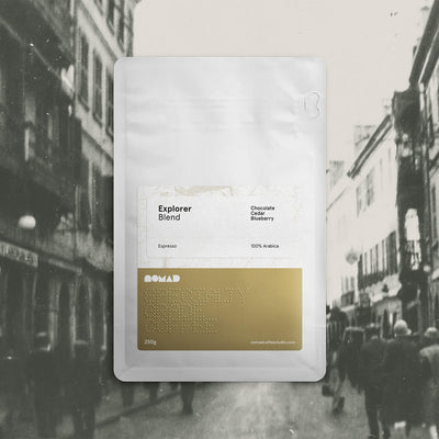 Nomad Explorer Blend Chocolate Cedar Blueberry Espresso Coffee 250g - Shams Shopping Centre Nomad Coffee Studio