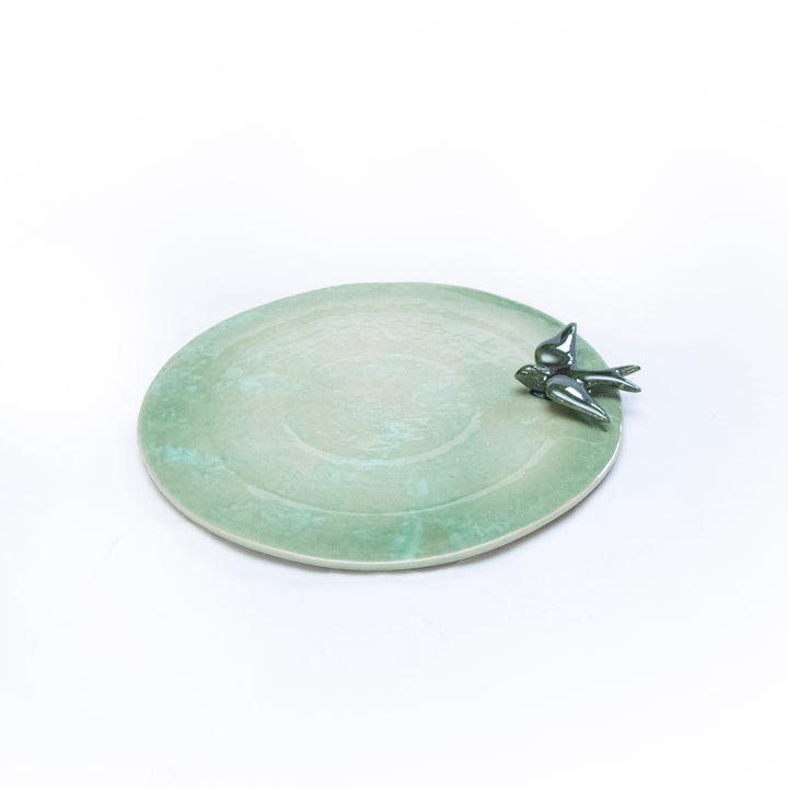 Tableware Mint Green Cake Plate With Bird 12"