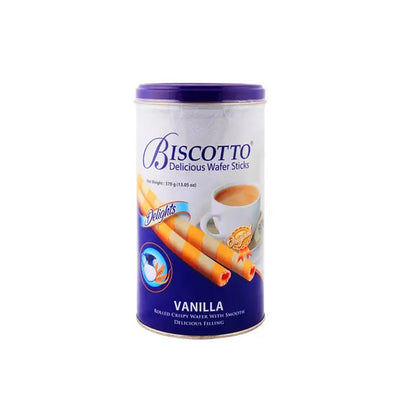 Biscotto Wafer Sticks Vanilla Tin 125g - Shams Shopping Centre Biscotto