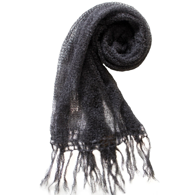 Mohair Charcoal Grey Handknitted Woolen Scarf