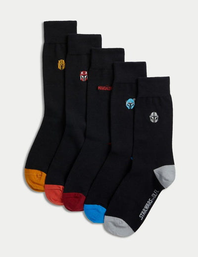 M&S 5 Pcs Star War Cotton Rich Socks Black Mix Size (6-8.5) - Shams Shopping Centre Marks & Spencer