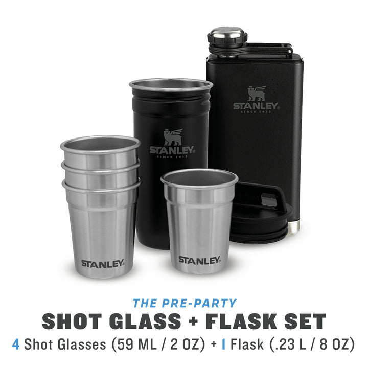 Stanley Adventure Pre-Party Shot Glass + Flask Set | Matte Black Pebble