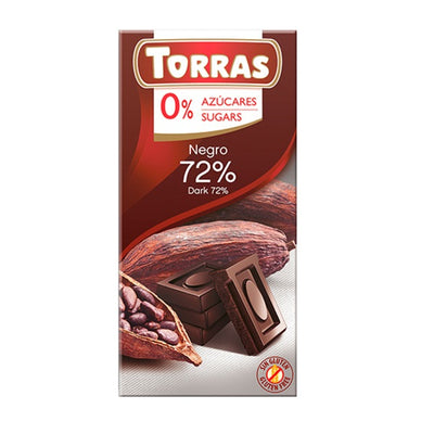 Torras No Sugar Added 72% Dark Bar 75g - Shams Shopping Centre Torras
