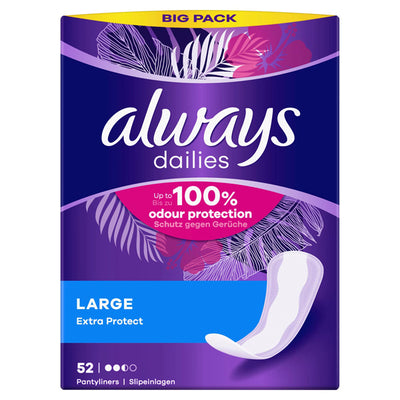 Always Panty Liner Dailies Odour Extra Protection Large 52pcs - Shams Shopping Centre Always
