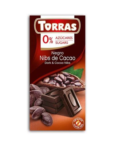 Torras Zero Sugar Dark & Cocoa Nibs Bar 75g - Shams Shopping Centre Torras