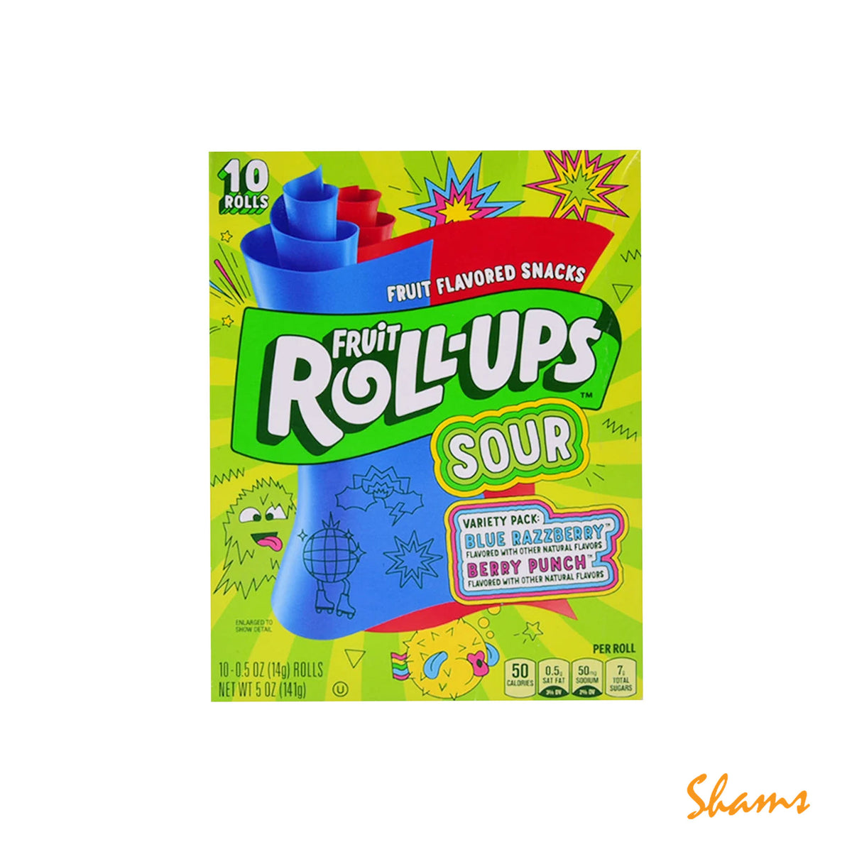 Fruit Roll-Ups Sour Fruit Flavored Snacks Blue Razzberry & Berry Punch 141g