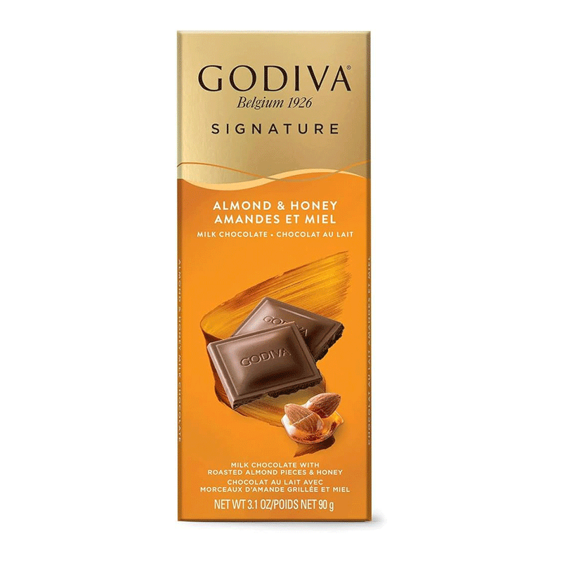 Godiva Signature Almond & Honey Milk Chocolate Bar 90g