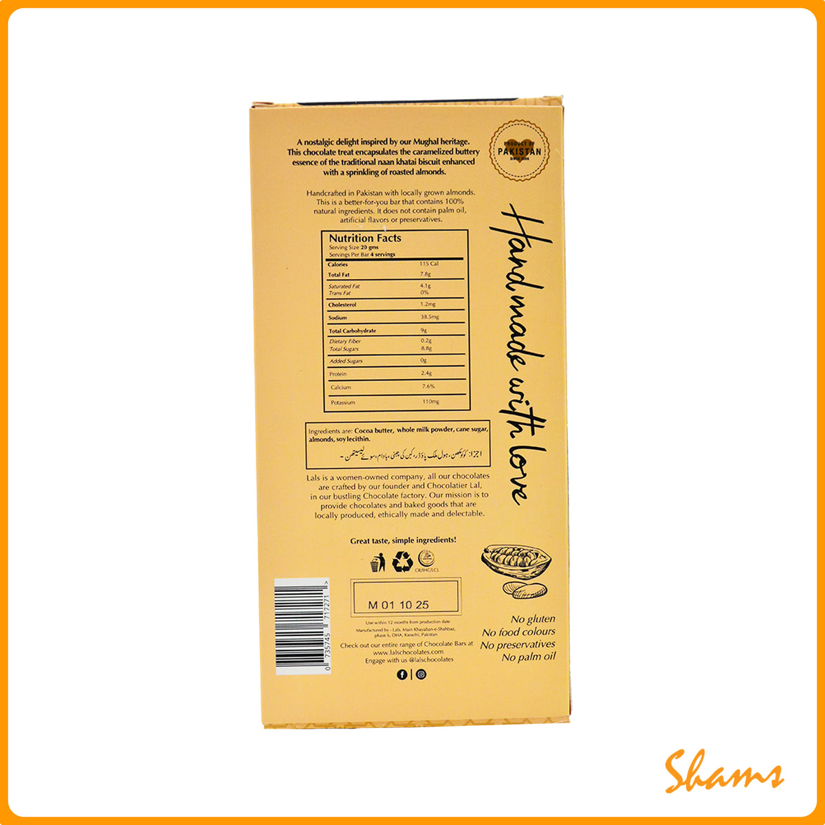 Lals Chocolate 34% Cocoa Nan Khatai Milk 80g