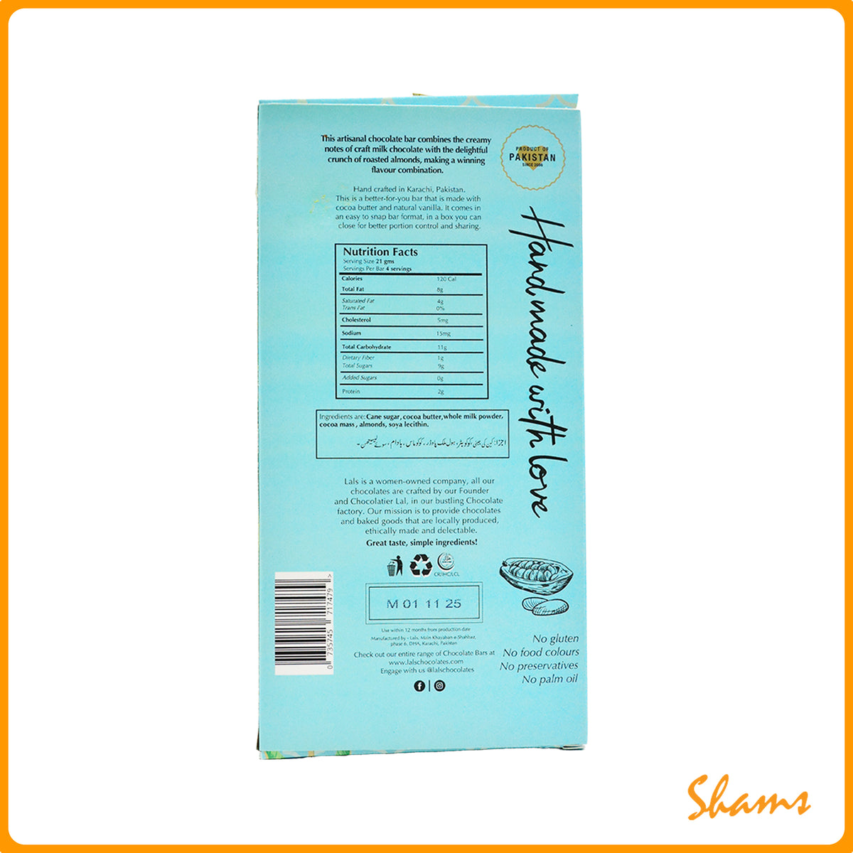 Lals Chocolate 36% Cocoa Almond Milk 90g