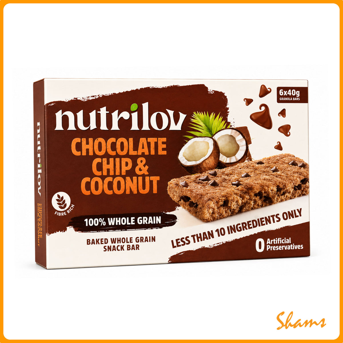 Nutrilov Chocolate & Coconut Granola Bar 6X40g