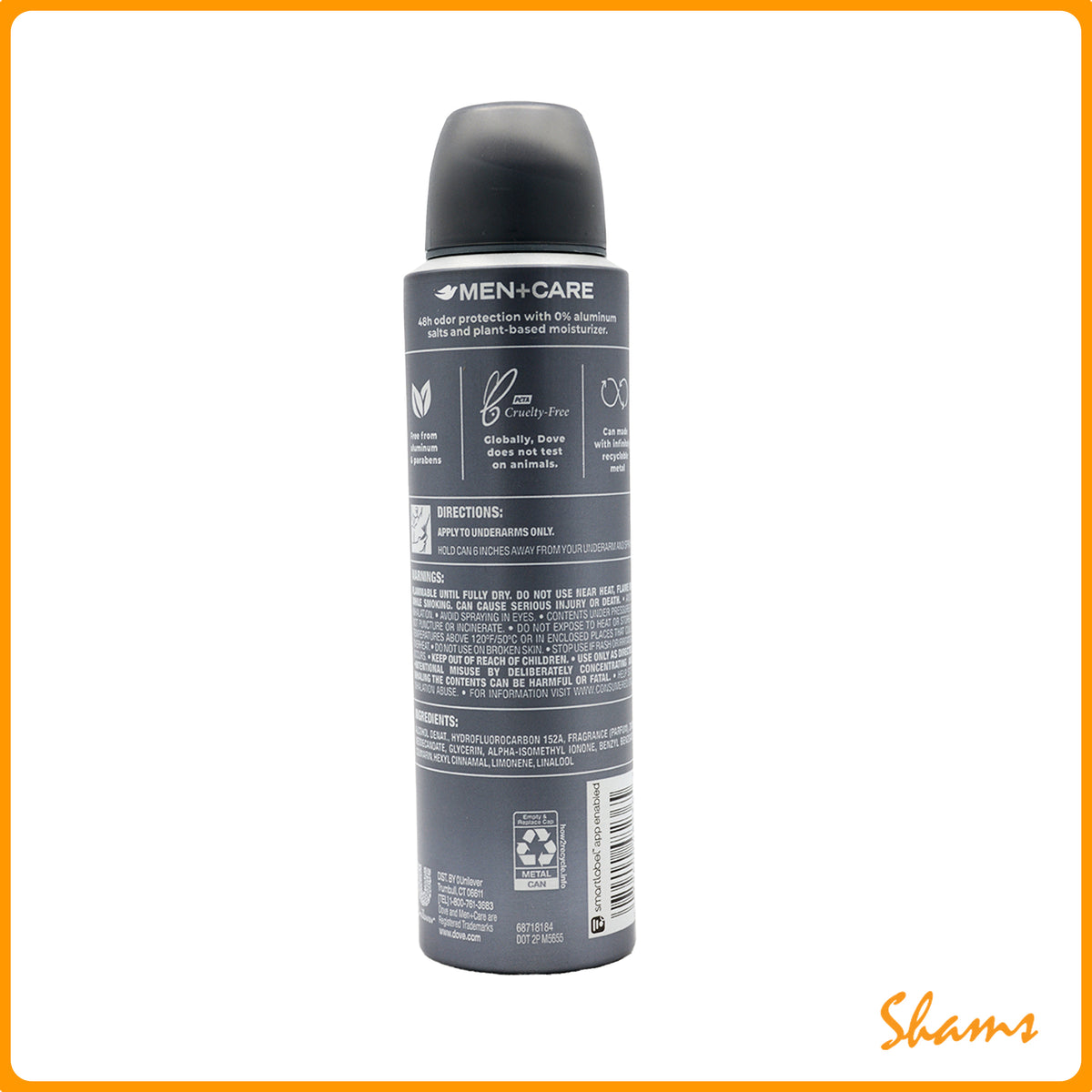 Dove Men+Care 0% Aluminum Sandalwood +Orange Deo Body Spray 113g