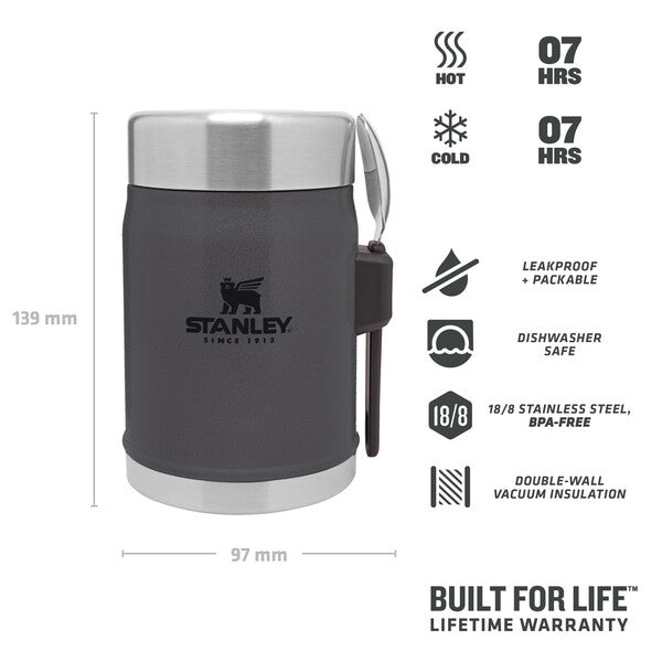 Stanley Classic Legendary Food Jar + Spork | 0.4L | Charcoal - Shams Shopping Centre Stanley  
