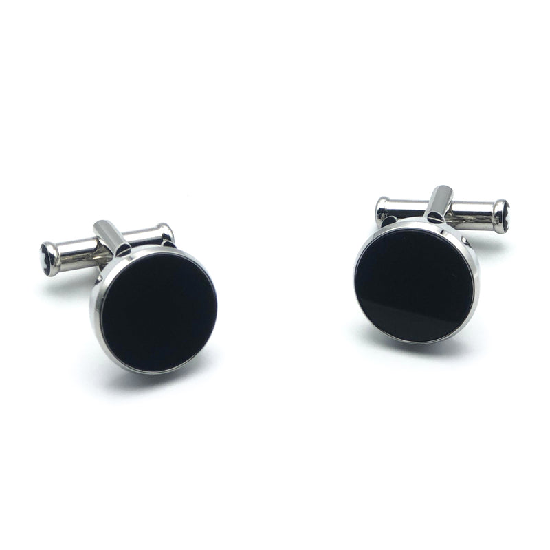 Montblanc Cufflinks Steel Black Onyx 2in1 Round (Y)