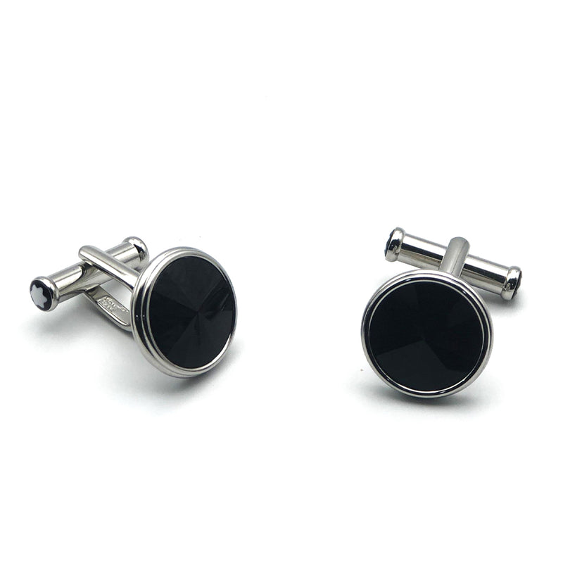 Montblanc Cufflinks Steel Onyx Facetted Round (Y) - Shams Shopping Centre Mont Blanc  