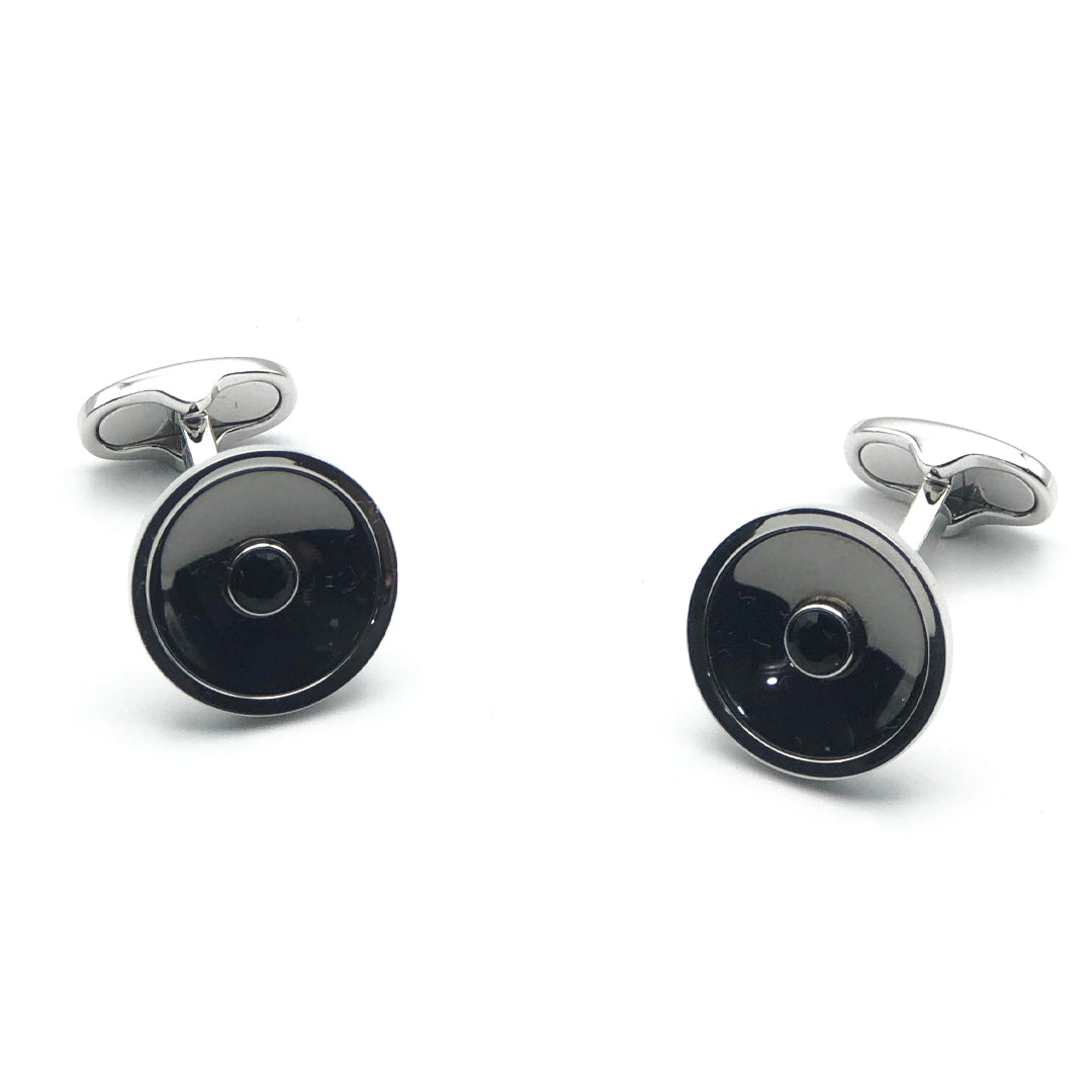 Montblanc Cufflinks Grey & Steel With Small Onyx in Middle (Y) - Shams Shopping Centre Mont Blanc  