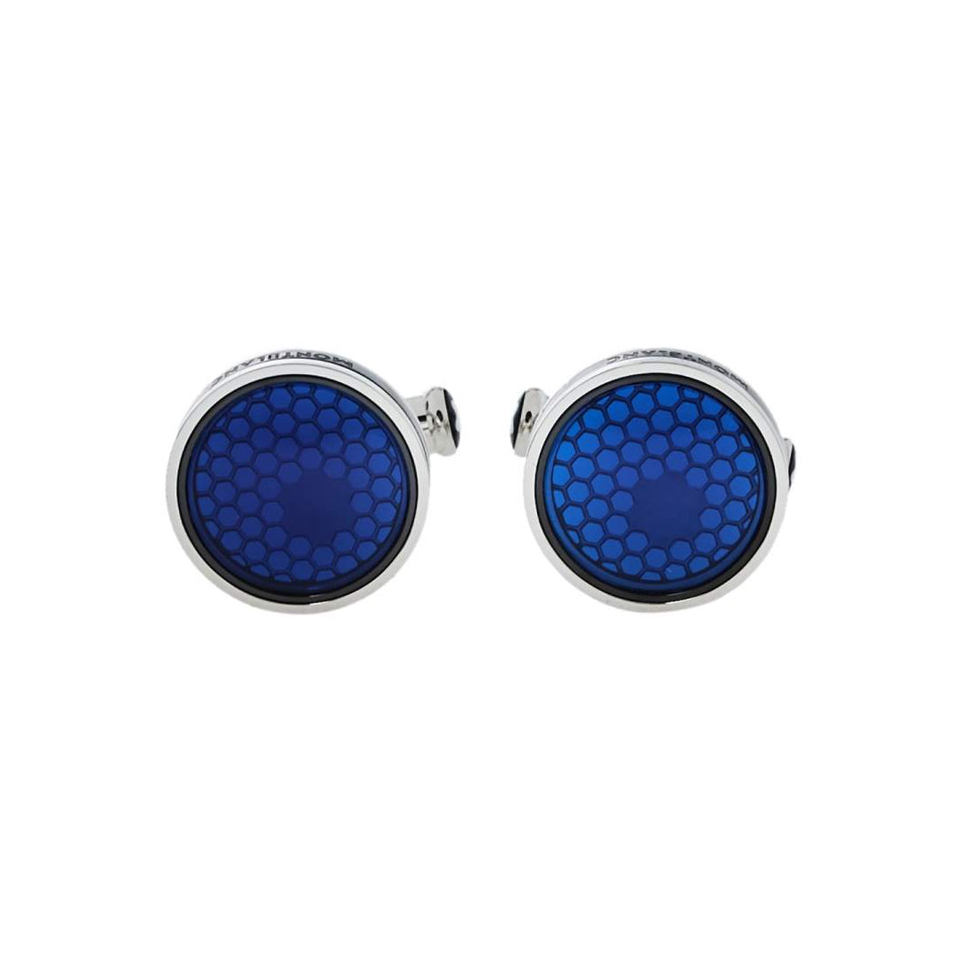 Montblanc Cufflinks Blue Glass With Star Steel Round (Y) - Shams Shopping Centre Mont Blanc  