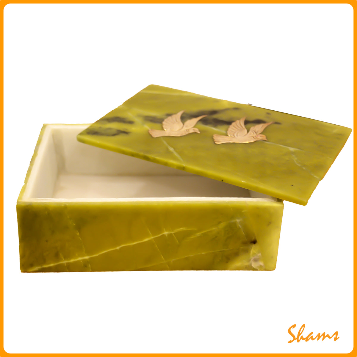 Laluna Jade Box with Silver Sterling Birds Carving 6*4