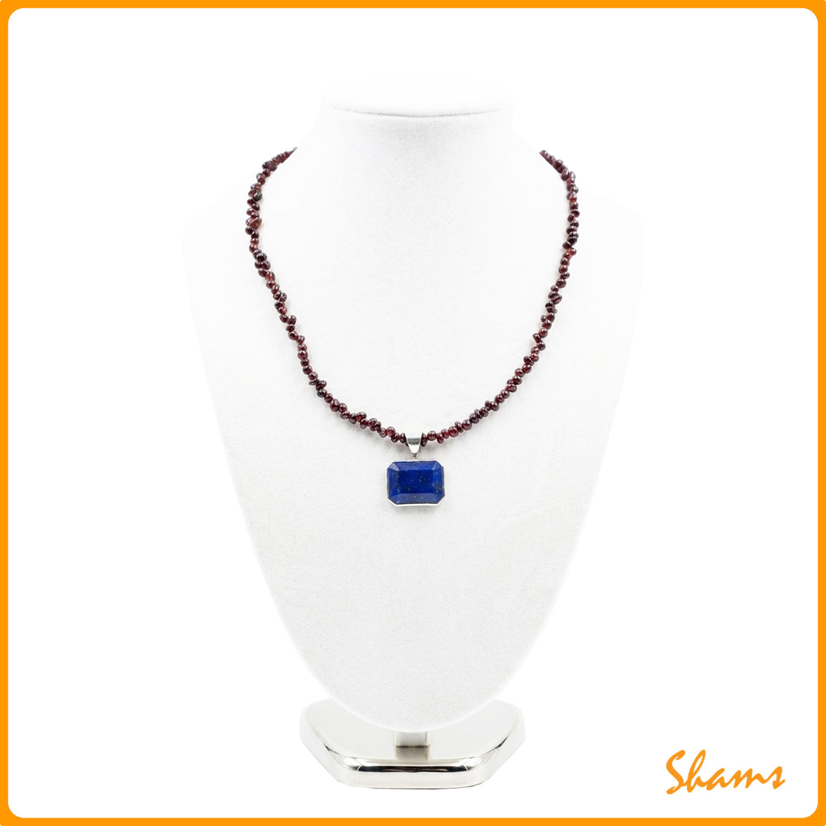 Laluna Pendent in Garnet Stone with Lapis Stone Set in Silver Sterling