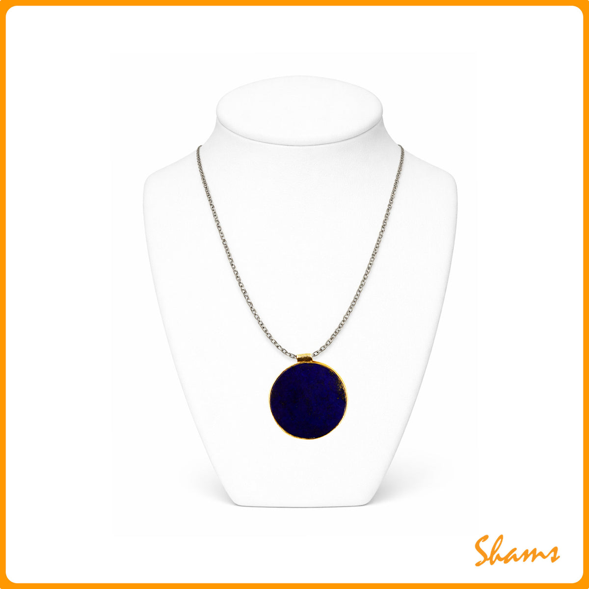 Laluna Round Moon Lapis with Silver Thick Chain