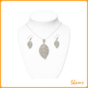 Laluna Pendent Silver Filigree Leaf with Matching Earrings
