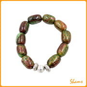 Laluna Green/Brown Bracelet in Agate with Metal Beads