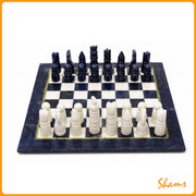 Laluna Chess Board in Lapis/ White Marble 12