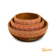 Udaari Crafts Naqshi Haus Nowl Sheesham Wood (6", 5", 4") Height 2.5" - Red