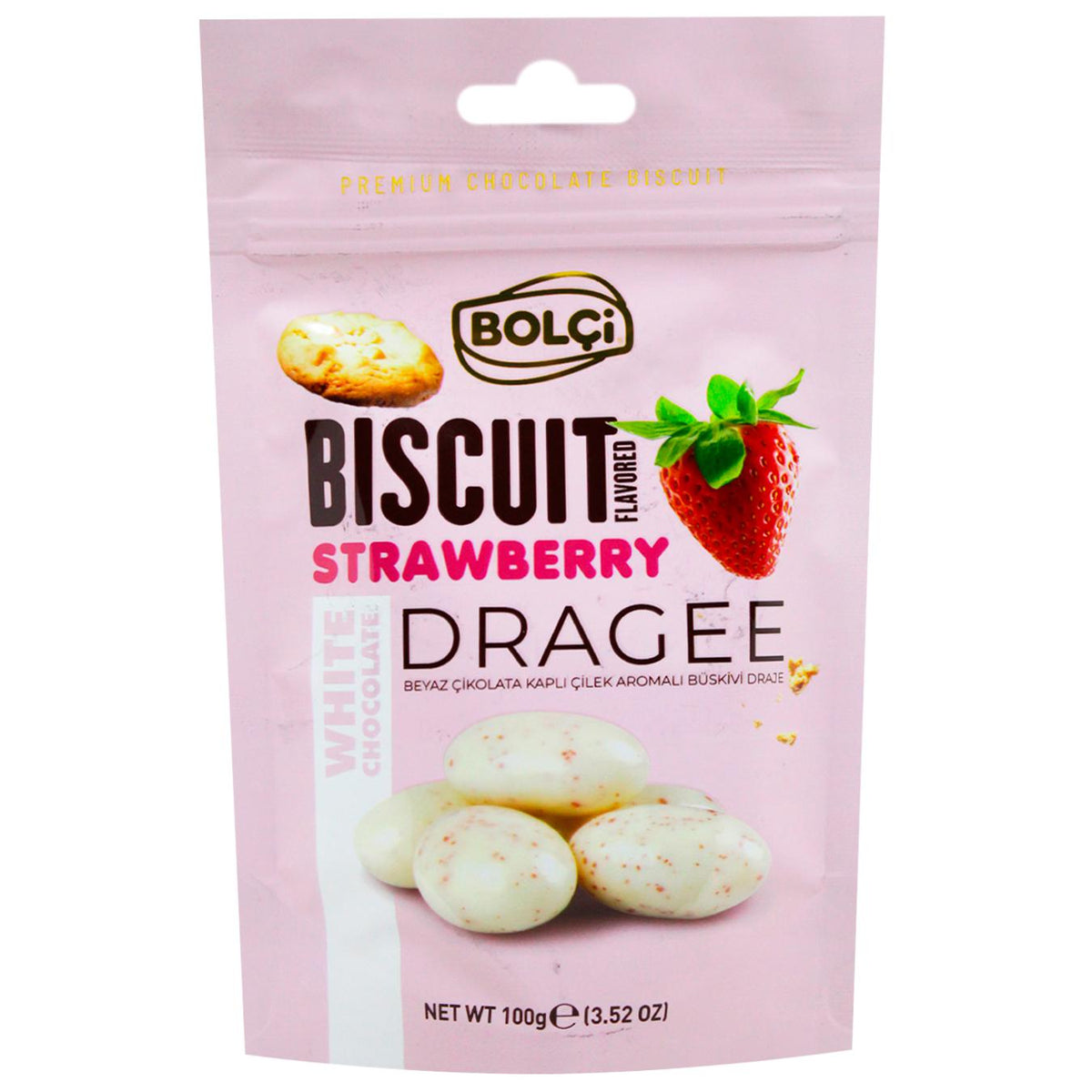 Bolci Biscuits Flavour Strawberry Dragee 100g