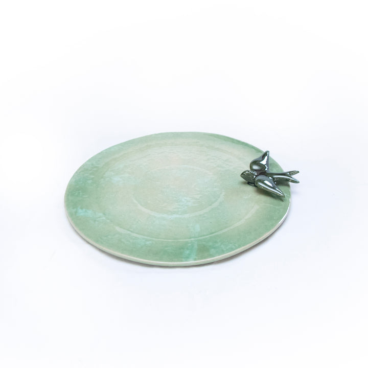 Tableware Mint Green Cake Plate With Bird 12" - Shams Shopping Centre Tableware  