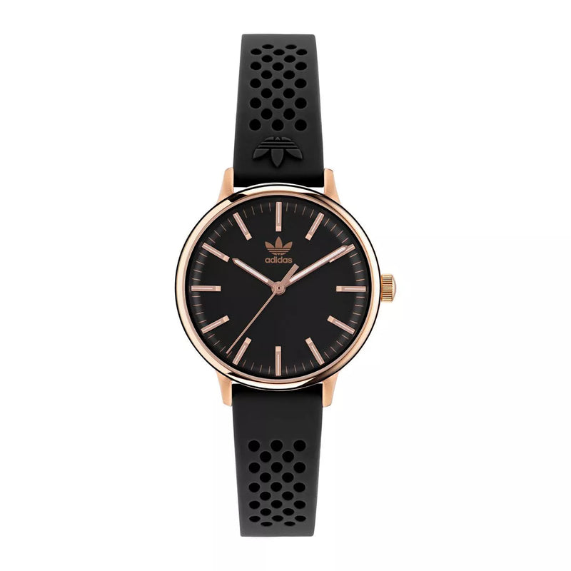 Adidas Stainless Steel Rose Gold Black Silicone Watch AOSY23026