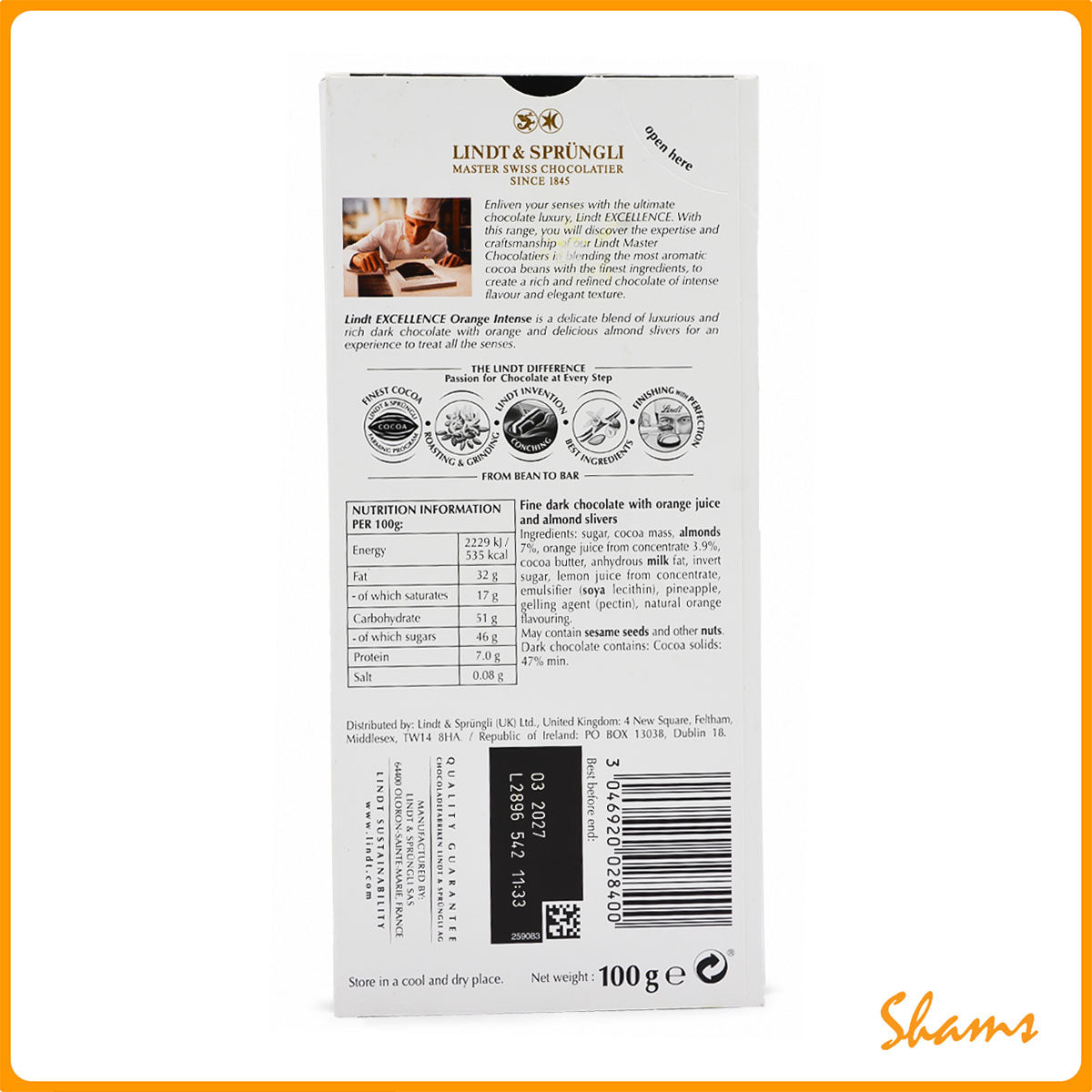 Lindt Excellence Orange Intense Dark 100g