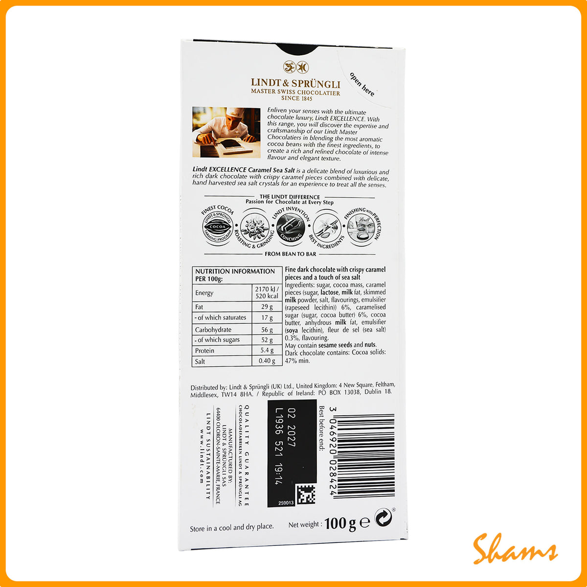 Lindt Excellence Caramel With A touch Of Sea Salt 100g