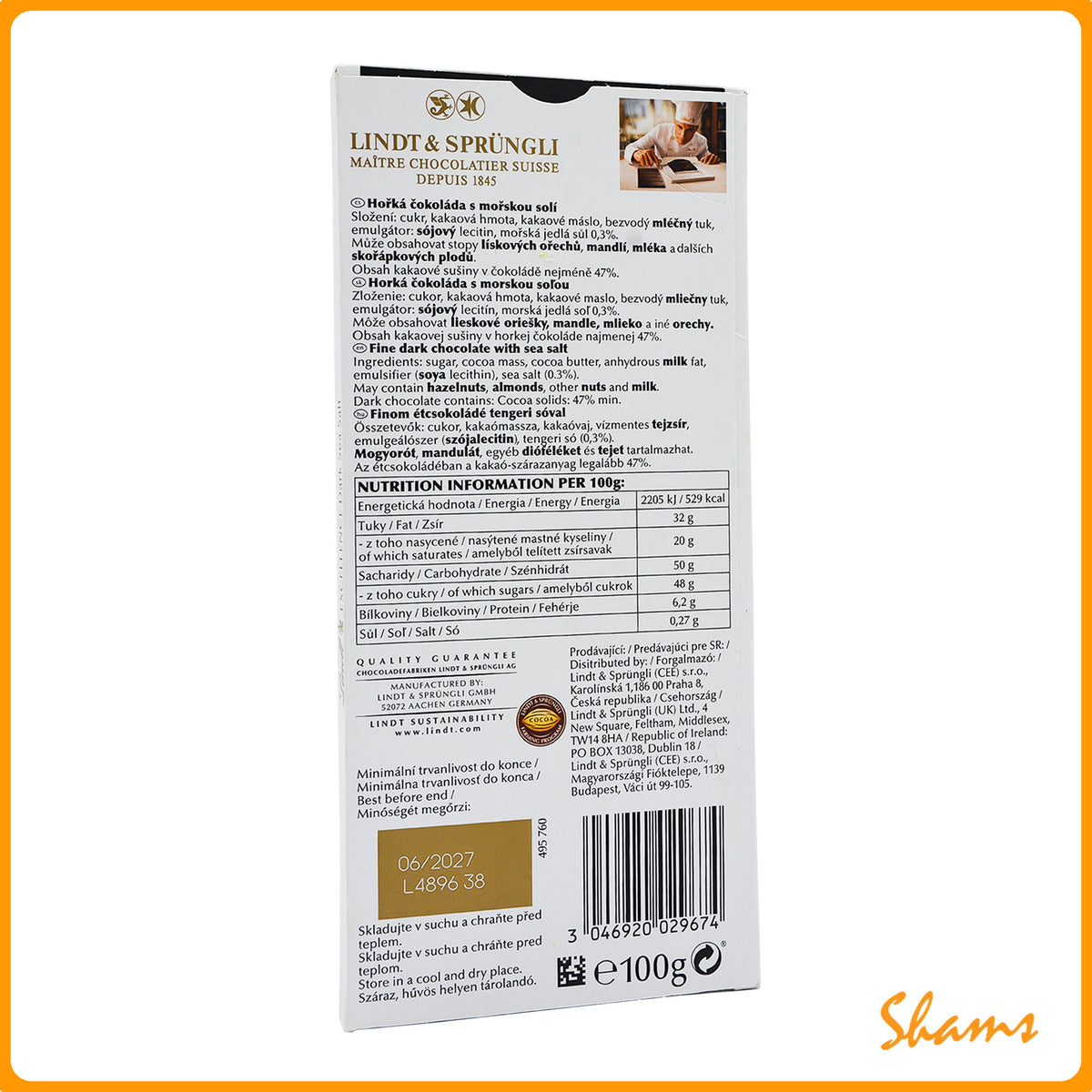 Lindt Excellence A Touch Of Sea Salt Dark Chocolate 100g