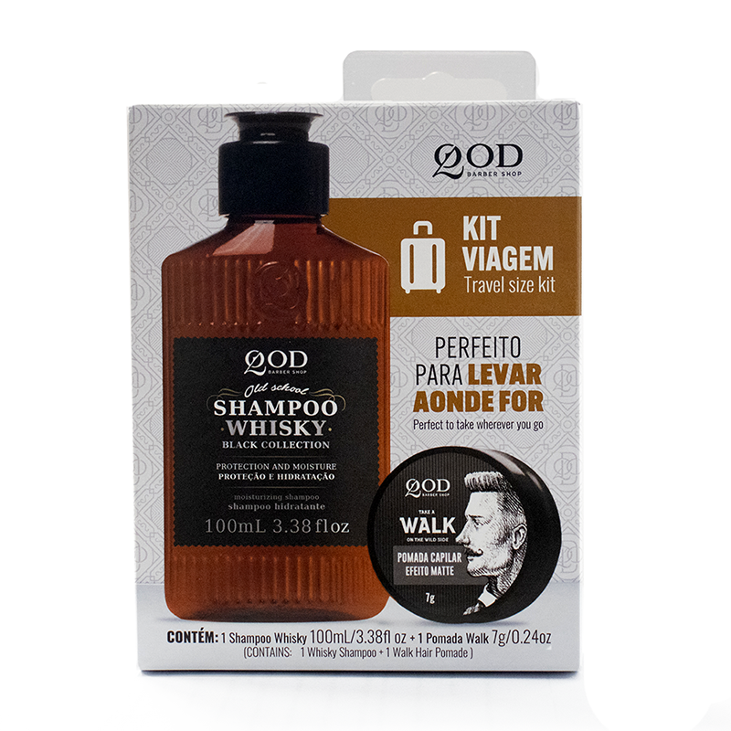 QOD Barber Shop Black Vishky Shampoo+Walk Pomade Viagem Travel Size Kit