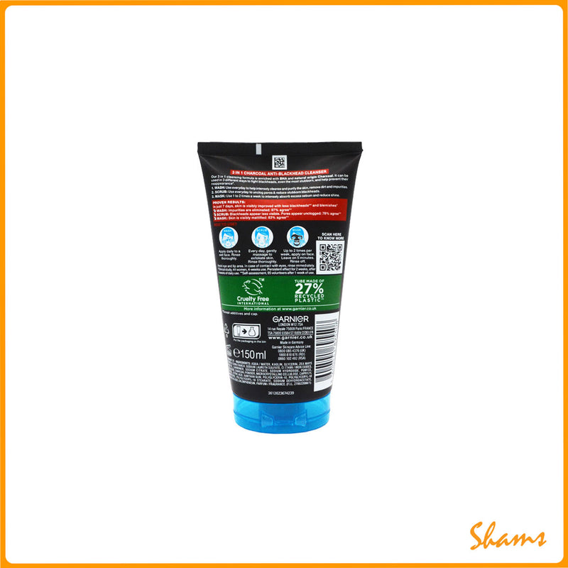 Garnier Skin Active Pure Active 3 in 1 Charcoal Face Wash 150ml