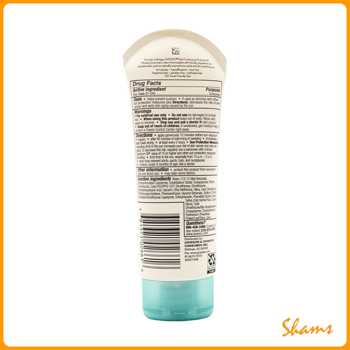 Aveeno Baby Continuous Protection Zinc Oxide Sunscreen SPF 50 88ml