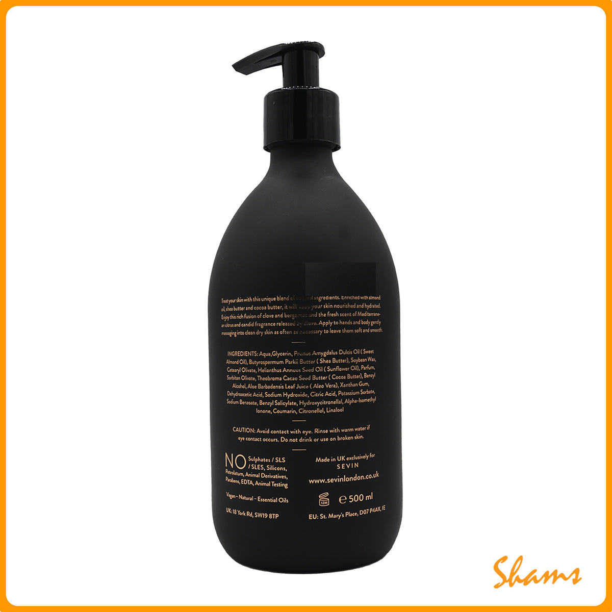 Sevin London Marble Black (Black Bottle) Hand & Body Lotion 500ml