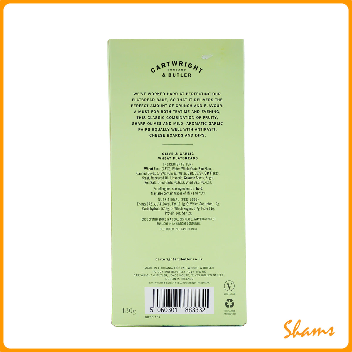 Cartwright & Butler Olive and Garlic Flatbread 130g