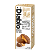 Diablo No Added Sugar Cocoa Cookies With Peanut Filling And Half Coated Milk Chocolate 110g