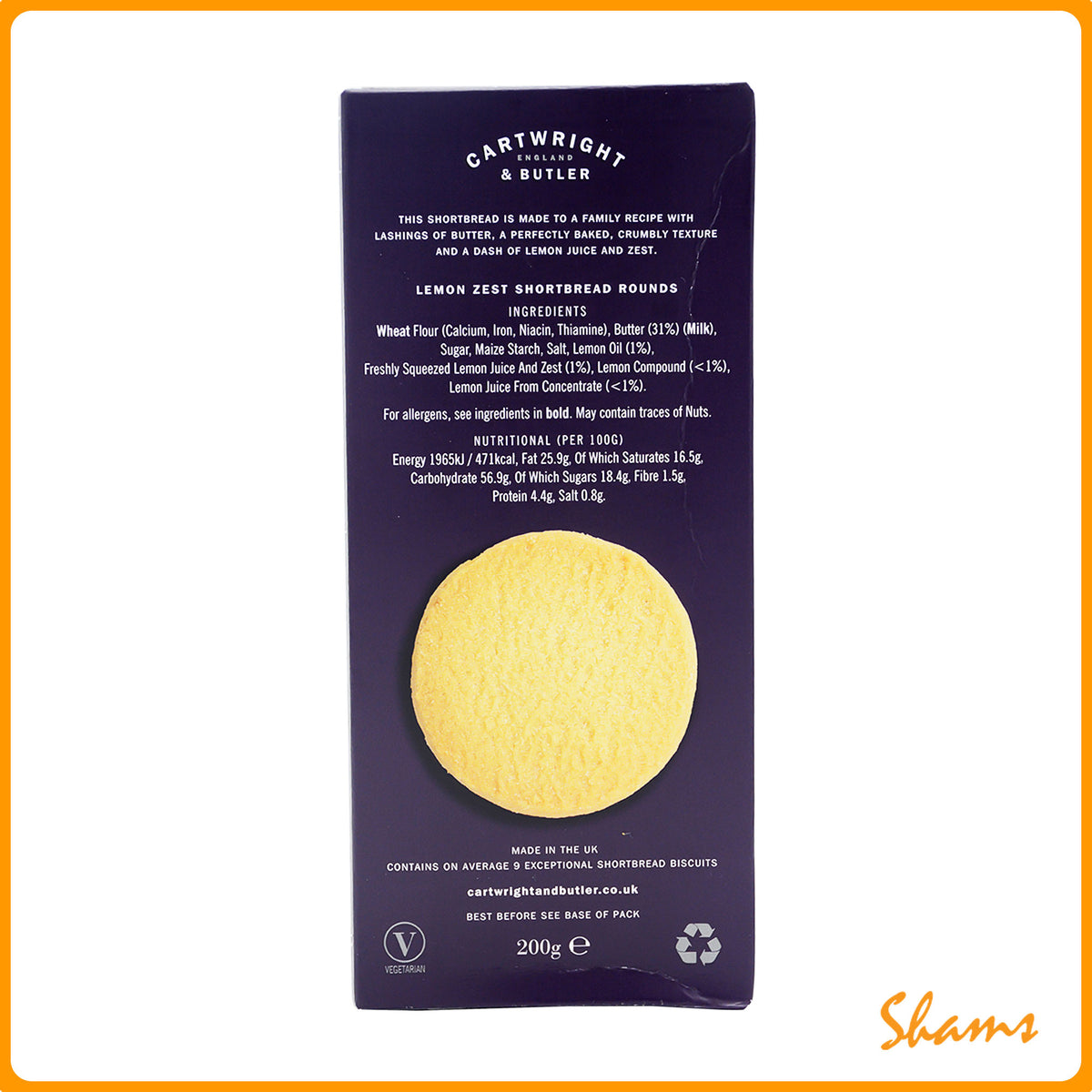 Cartwright & Butler Lemon Zest Shortbread Rounds Biscuits 200g