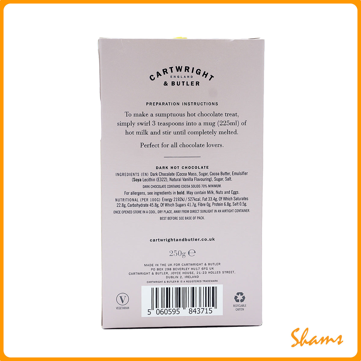 Cartwright & Butler Dark Chocolate Drinking Chocolate 250g