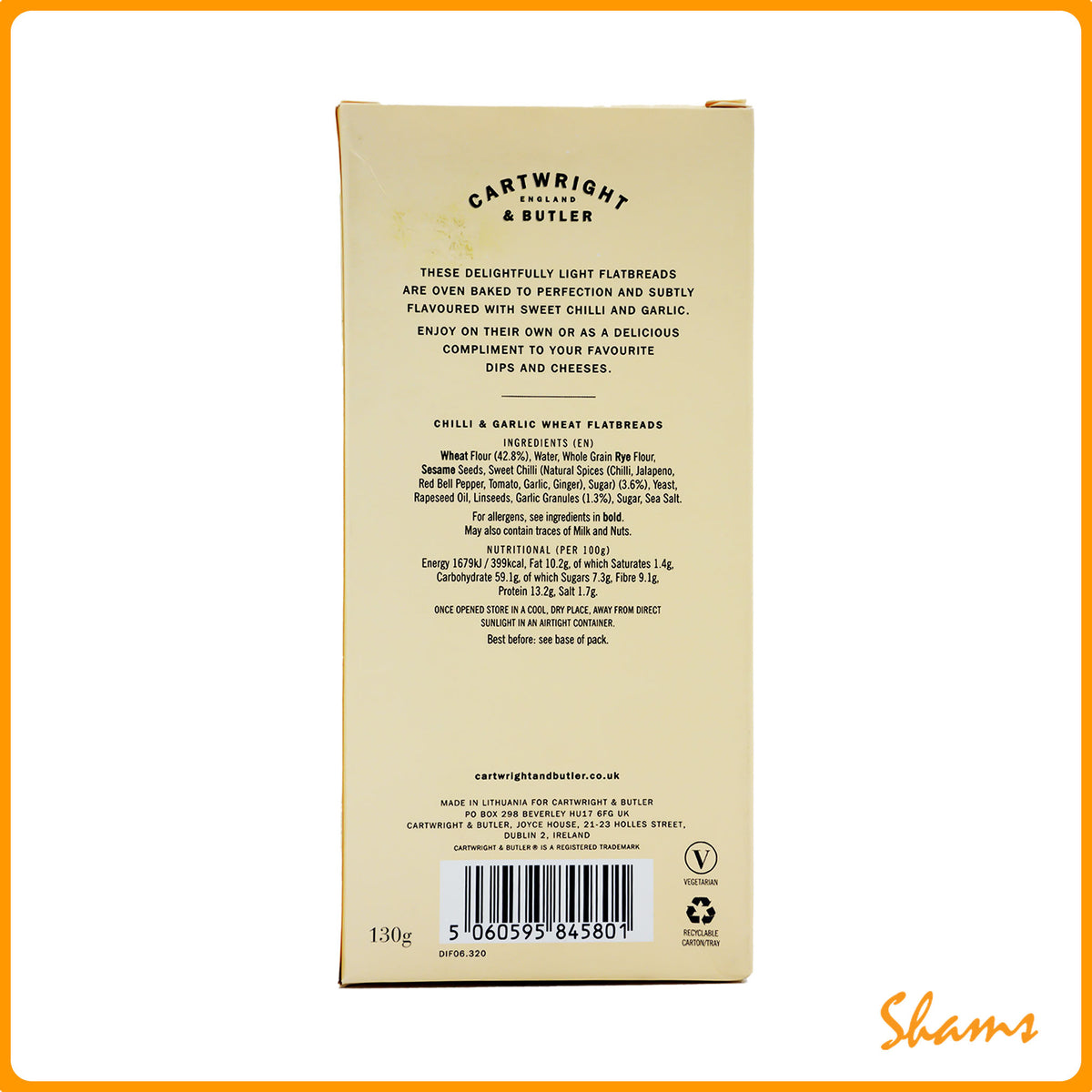 Cartwright & Butler Chilli & Garlic Flatbread 130g