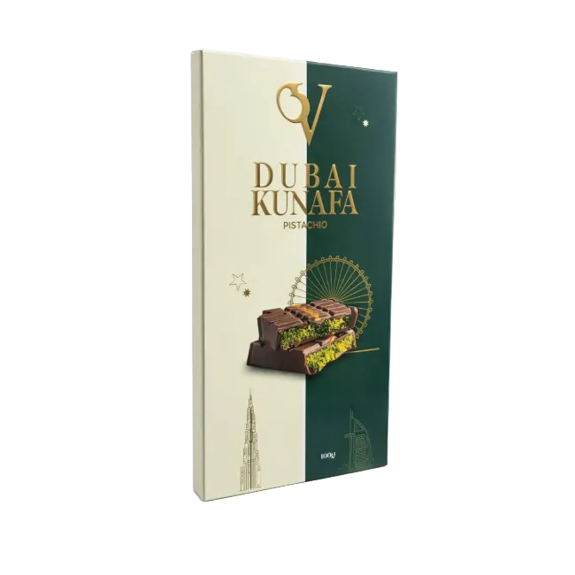 V Dubai Kunafa Chocolate & fa Pistachio Bar 100g