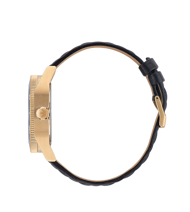 Adidas Stainless Steel Gold Black Leather Watch AOFH23001