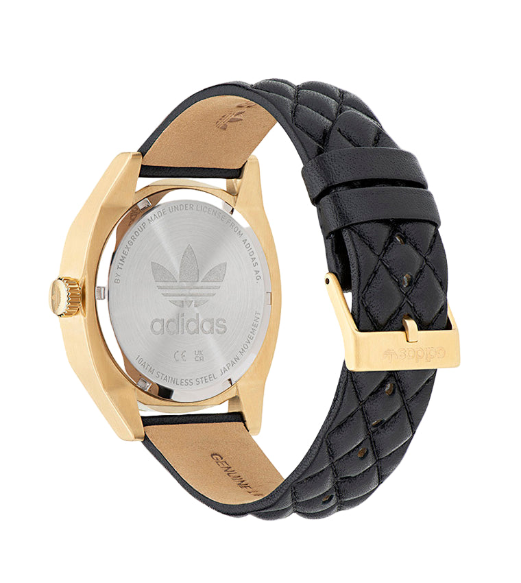 Adidas Stainless Steel Gold Black Leather Watch AOFH23001