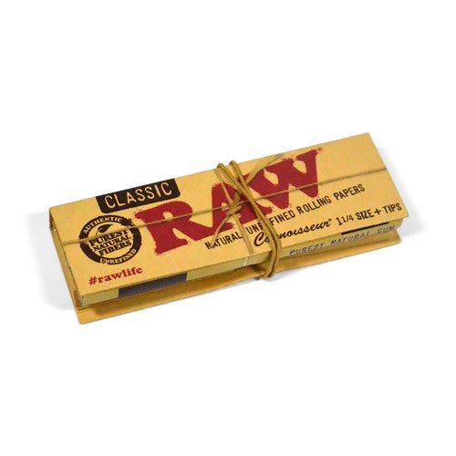 Raw Classic Natural Unrefined Rolling Papers Connosseur 1.25 Size+ Tips