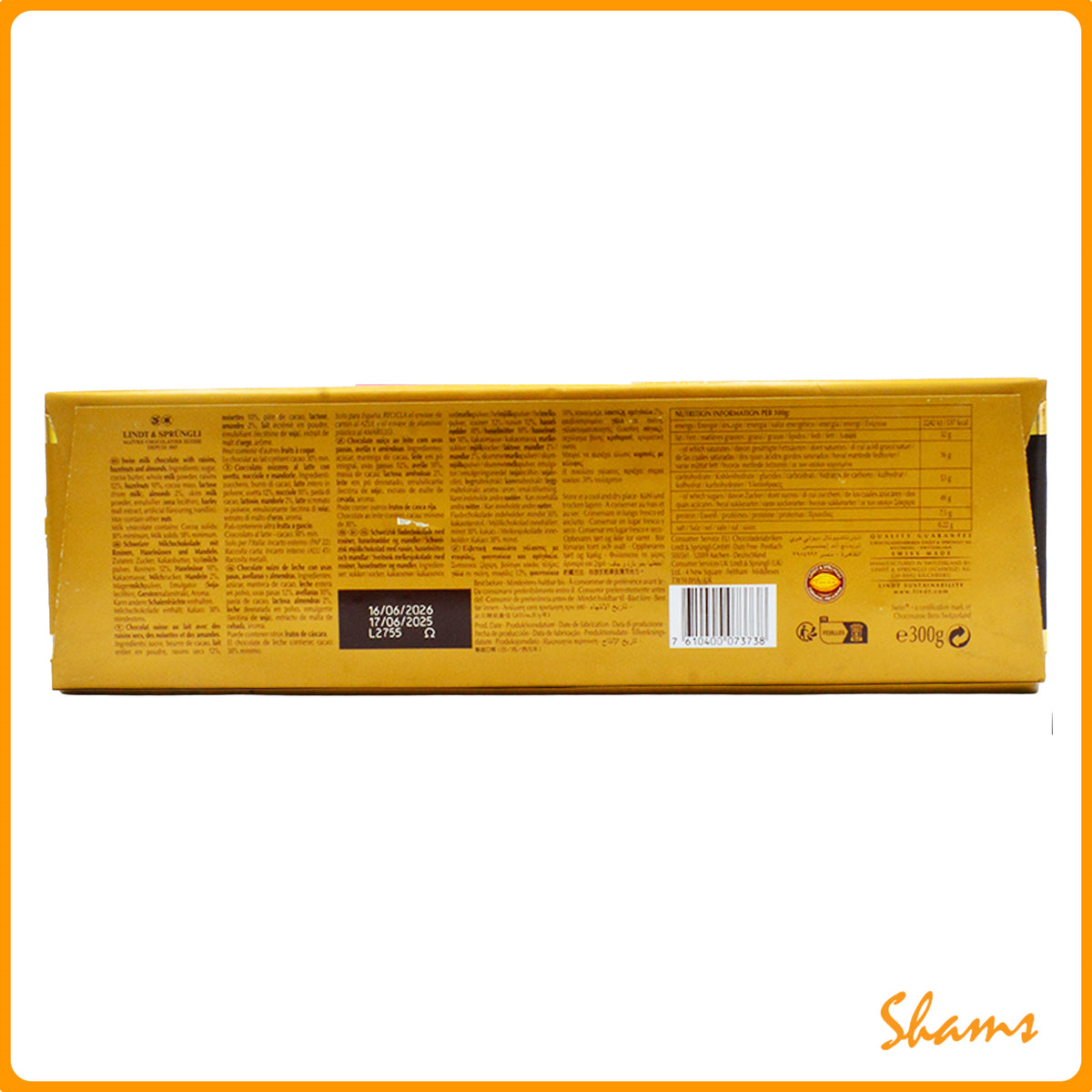 Lindt Swiss Premium Chocolate With Raisins And Whole Hazelnut 300g