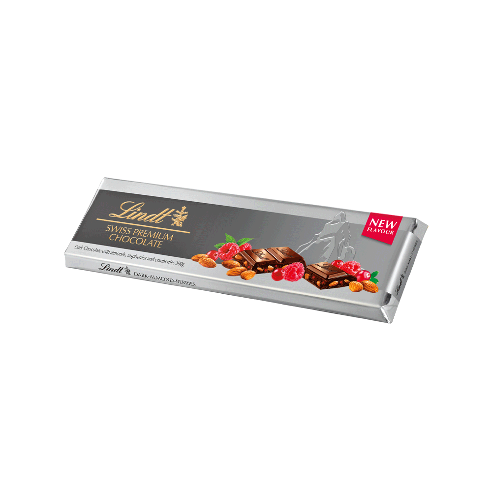 Lindt Dark Chocolate With Raspberries, Cranberries And Almond Bar 300g