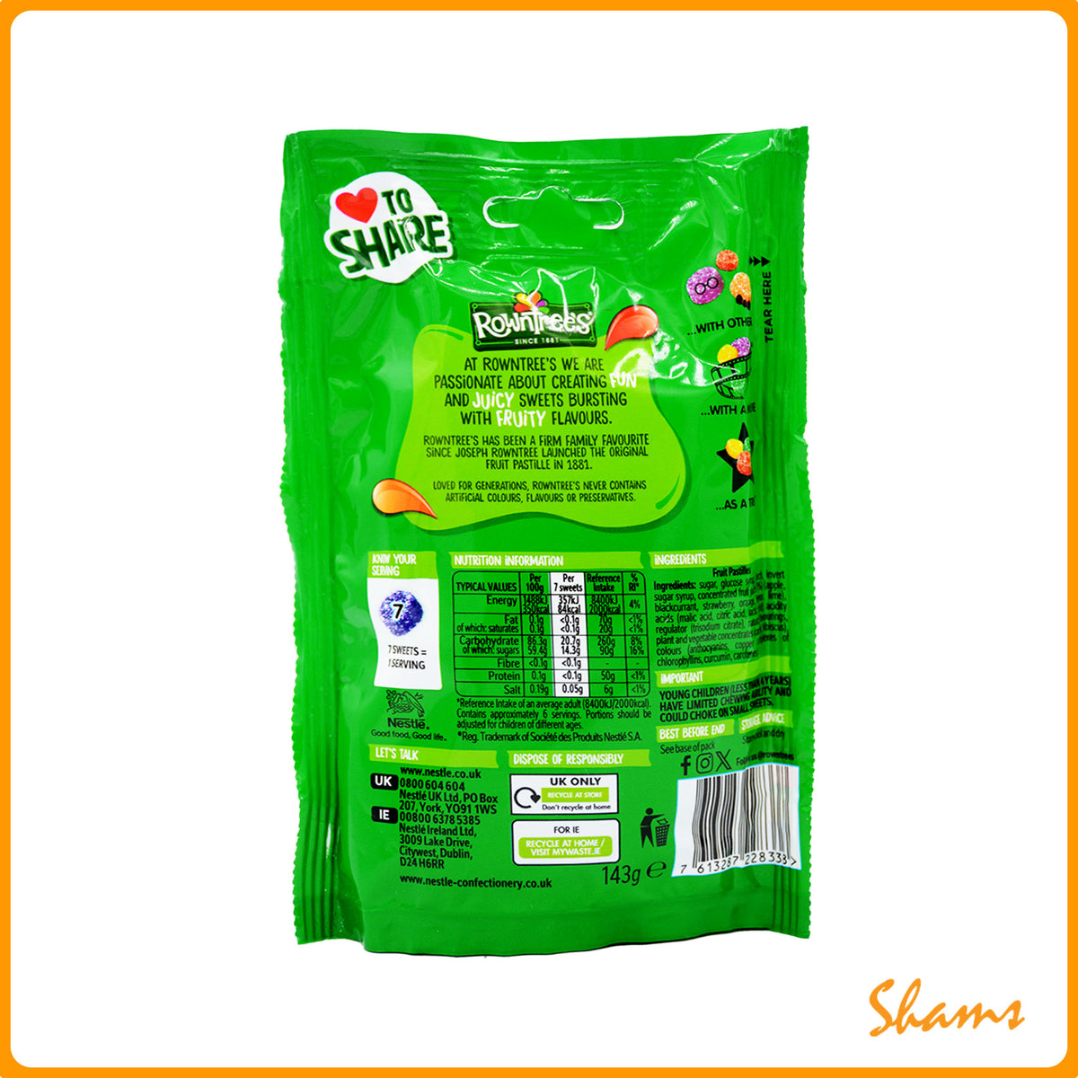 Rowntrees Fruit Pastilles Sweets 113g