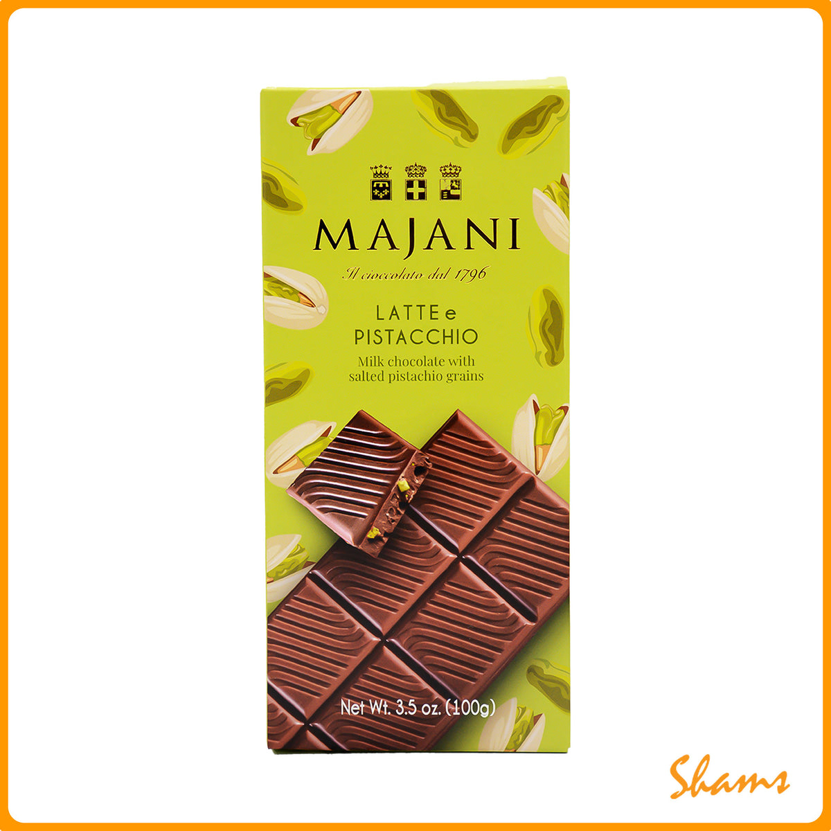 Majani Milk Chocolate With Pistachio Salted Grains Bar 100g